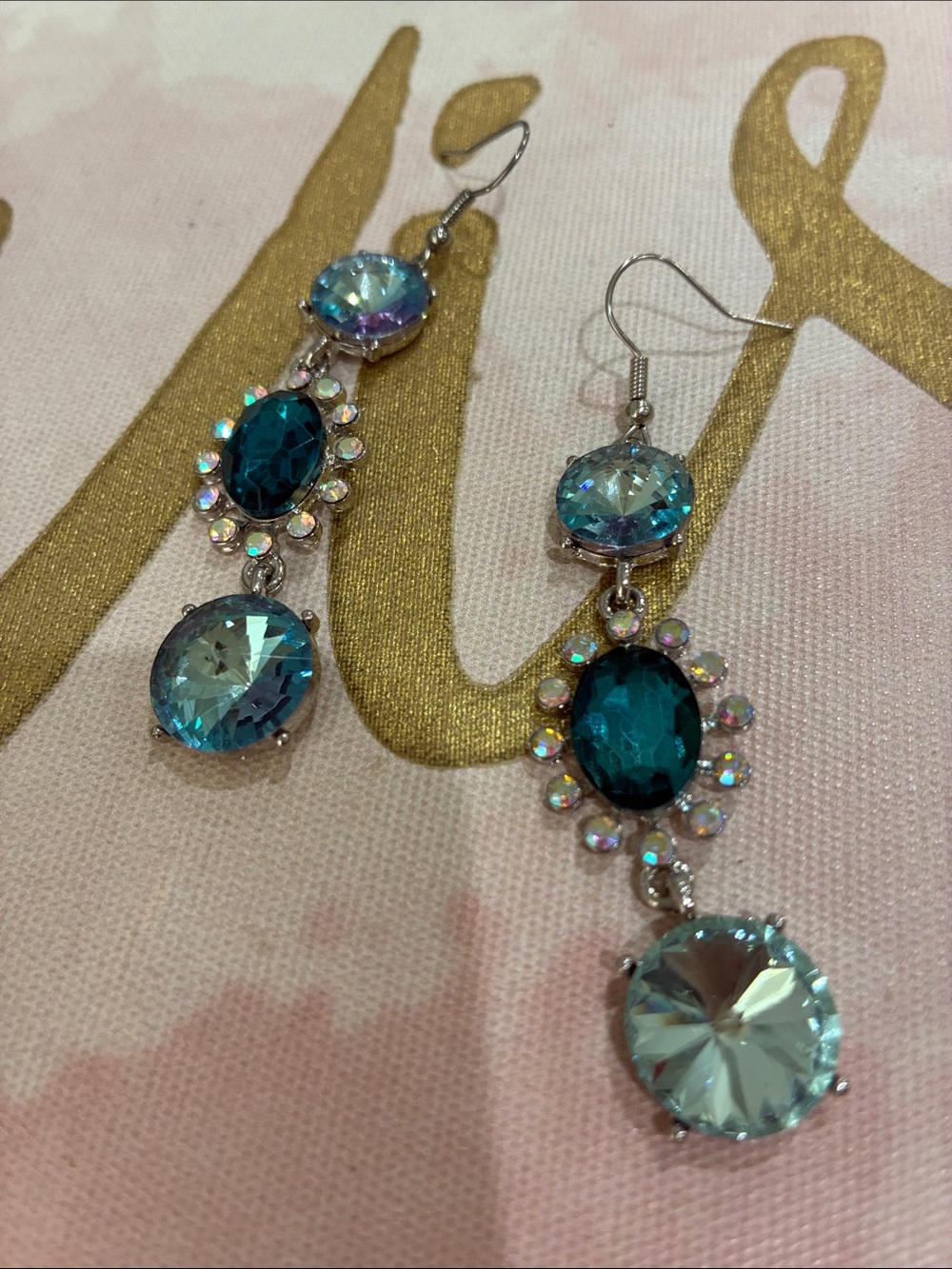 Crystal Drop Dangle Earrings - Aqua Blue